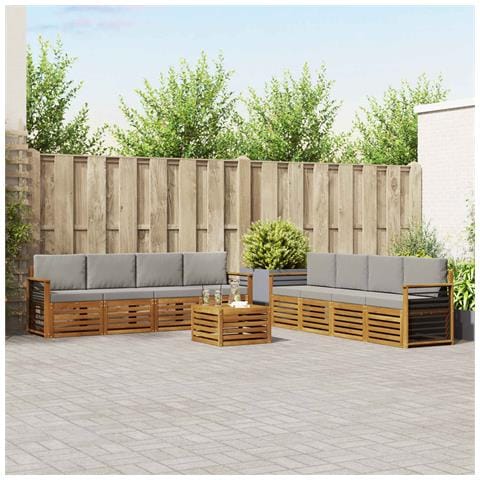 Set divani con cuscino 9 pcs Grigio Naturale e Chiaro - Foto 2