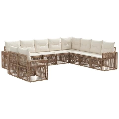 Set Divano da Giardino 10 pcs Beige e Bianco Crema polyrattan - Foto 1