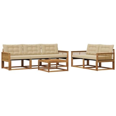 Set di divani da esterno con cuscino 6 pcs Naturale e Beige - Foto 1