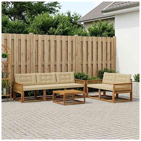 Set di divani da esterno con cuscino 6 pcs Naturale e Beige - Foto 2