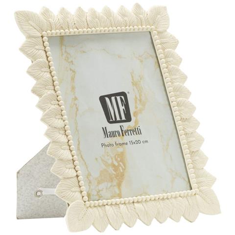 Cornice Portafoto Light Leaf In Resina Crema Con Foglie 15x20 - Foto 1
