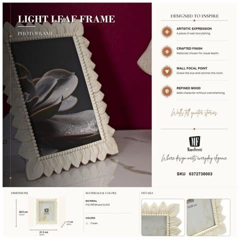 Cornice Portafoto Light Leaf In Resina Crema Con Foglie 15x20 - Foto 7