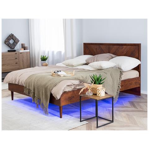 Letto In Legno Marrone Scuro E Led 140x200cm Mialet - Foto 14