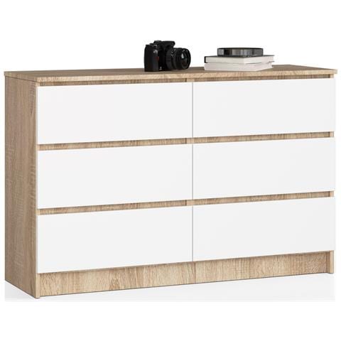 Cassettiera K120, 6 cassetti, 120x40x77 cm, Colore Sonoma Quercia e Bianco - Foto 1