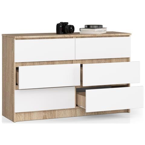 Cassettiera K120, 6 cassetti, 120x40x77 cm, Colore Sonoma Quercia e Bianco - Foto 2