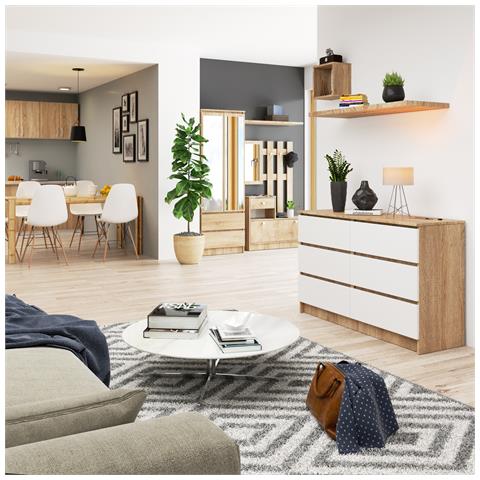 Cassettiera K120, 6 cassetti, 120x40x77 cm, Colore Sonoma Quercia e Bianco - Foto 7