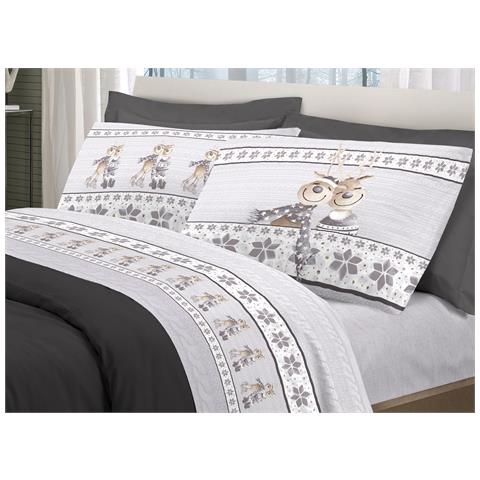 Completo Lenzuola Linea Pensieri Delicati 100% Cotone Disegno Renna Singolo Grigio - Foto 1