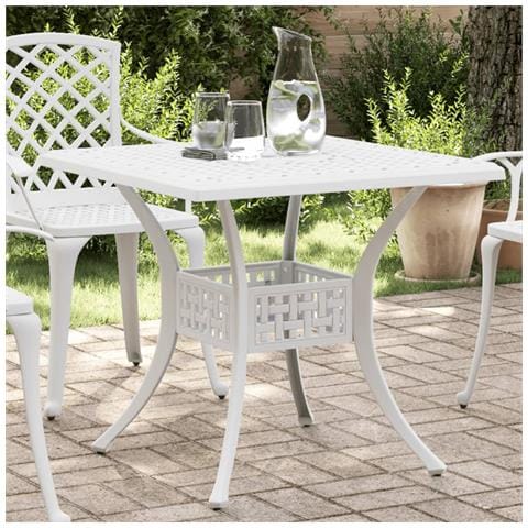 Tavolo Da Giardino Bianco 80x80x75 Cm In Alluminio Pressofuso - Foto 7