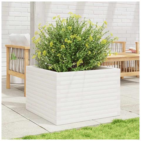 Fioriera Da Giardino Bianca 70x70x46 Cm Legno Massello Di Pino - Foto 2