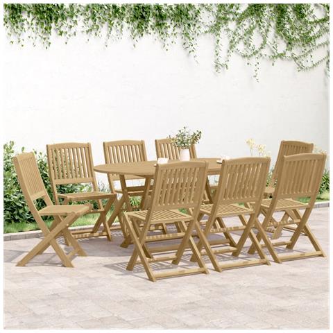 Set Da Pranzo Da Giardino 9 Pz Legno Massello Di Acacia - Foto 3