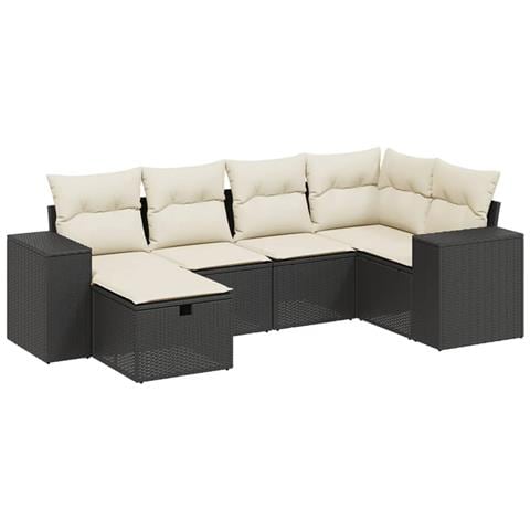 Set Divano Da Giardino 6 Pz Con Cuscini Nero In Polyrattan - Foto 2