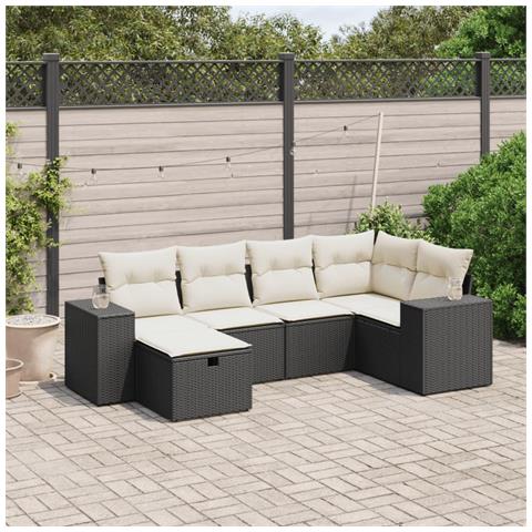 Set Divano Da Giardino 6 Pz Con Cuscini Nero In Polyrattan - Foto 1