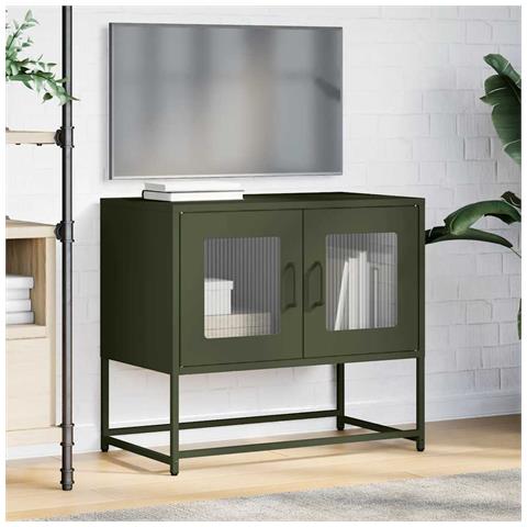 Mobile Tv Verde Oliva 68x39x60,5cm In Acciaio Laminato A Freddo - Foto 3