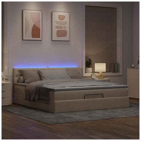 Pouf Letto Con Materasso E Led Crema 180x200cm In Tessuto - Foto 3