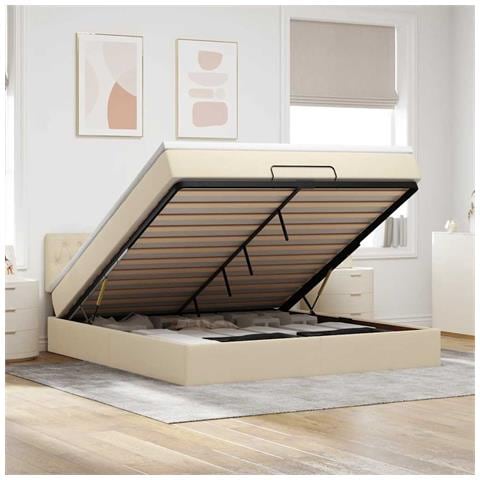 Pouf Letto Con Materasso E Led Crema 180x200cm In Tessuto - Foto 1