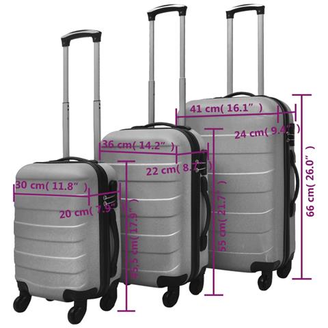 Lusso Casadino -  Set Trolley Rigidi 3 Pz Argento 45,5/55/66 Cm - Foto 6