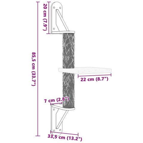 Albero per Gatti con Tiragraffi a Parete Grigio Chiaro 85,5 cm - Foto 7