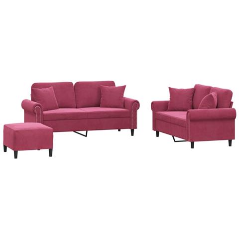 Set di Divani 3 pz con Cuscini Rosso Vino in Velluto - Foto 1
