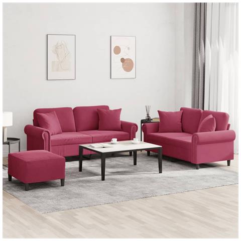 Set di Divani 3 pz con Cuscini Rosso Vino in Velluto - Foto 2