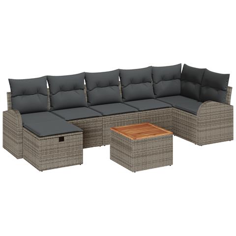 Set di Divani da Giardino 8 Pezzi con Cuscini Grigi in Rattan Sintetico - Foto 1