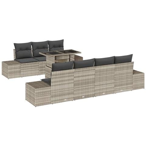 Set di Sofà da Giardino 8 Pezzi con Cuscini Grigio Chiaro in Rattan PE - Foto 1