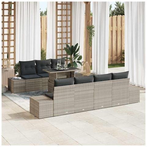 Set di Sofà da Giardino 8 Pezzi con Cuscini Grigio Chiaro in Rattan PE - Foto 2