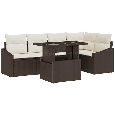 Set divano da giardino 6 pezzi con cuscini Marrone in Polyrattan - Foto 1