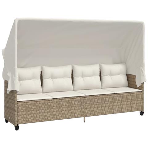 Lettino Prendisole con Baldacchino e Cuscini Beige Polyrattan - Foto 1