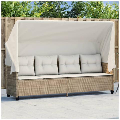 Lettino Prendisole con Baldacchino e Cuscini Beige Polyrattan - Foto 2