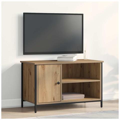 Mobile TV  in rovere artigianale 80x40x50 cm in legno ingegnerizzato e acciaio - Foto 2