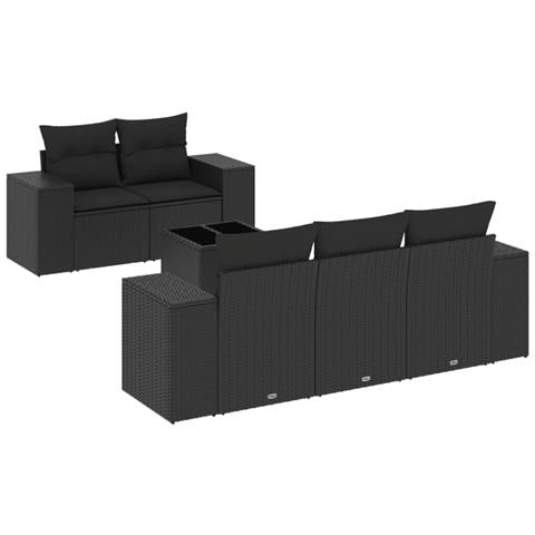 Set Divano da Giardino 6 pz con Cuscini Nero in Polyrattan - Foto 1