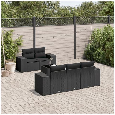 Set Divano da Giardino 6 pz con Cuscini Nero in Polyrattan - Foto 2