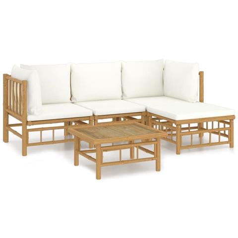 Set Salotto da Giardino 5pz con Cuscini Bianco Crema in Bambù - Foto 1