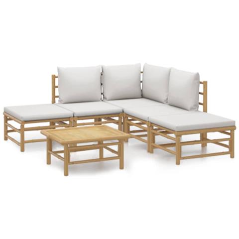 Set Salotto da Giardino 6pz con Cuscini Grigio Chiaro Bambù - Foto 1