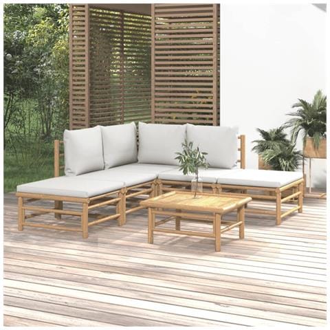 Set Salotto da Giardino 6pz con Cuscini Grigio Chiaro Bambù - Foto 2