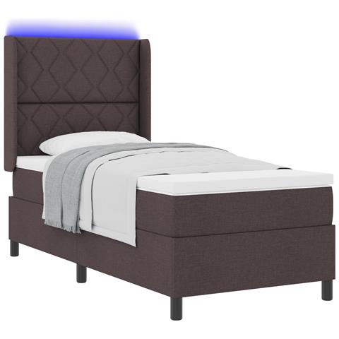 letto a doghe  con materasso e LED marrone scuro 100x200 cm in tessuto - Foto 1