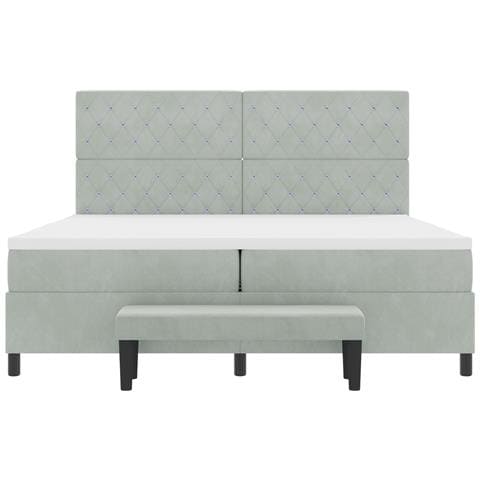 Letto Box Spring con Materasso e Panchetta Grigio Chiaro 200x200 cm in Velluto - Foto 9