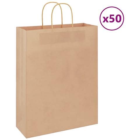 Sacchetti di Carta 50 pz con Manici Marrone 32x12x42 cm - Foto 1