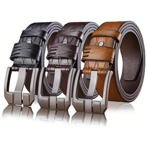 Set Di 3 Cinture Da Uomo In Pelle Pu Con Fibbia Ad Ardiglione In Lega - Foto 1