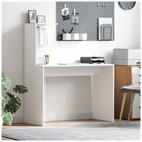 VIDAXL Scrivania Bianca Bianca MDF Compatta Intarsi Decorativi