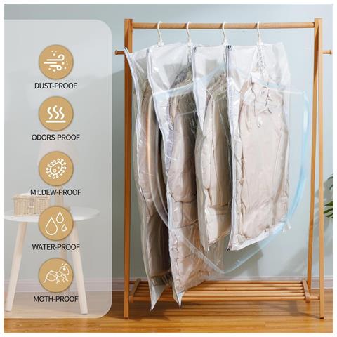 Sacchi Sottovuoto Per Abiti Appesi 135x70 Cm Set Da 4 Pezzi Trasparenti - Foto 2