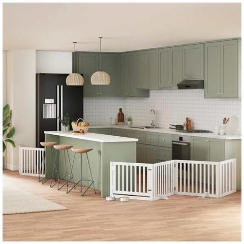 Cancello Cani Porta Pieghevole Bianco 6 Pannelli 480 cm Pioppo - Foto 2