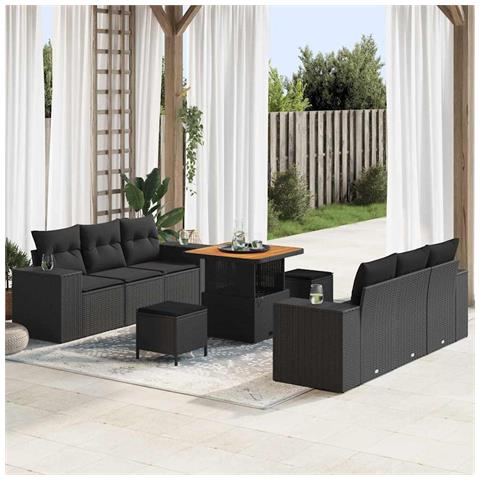 Set Divano da Giardino con cuscino 9 pcs Nero 80 x 80 x 71 cm - Foto 2