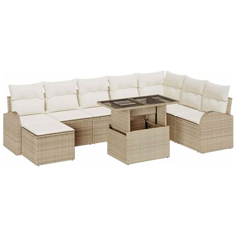 Set Divano da Giardino 9 pcs Beige Poly Rattan - Foto 1
