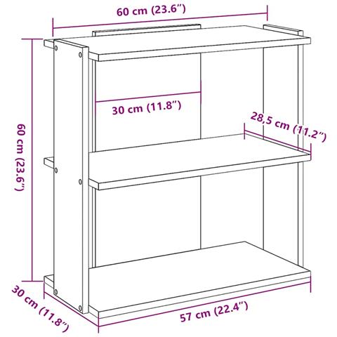 Libreria a 3 Ripiani Rovere Artigianale 60x30x60 cm - Foto 9