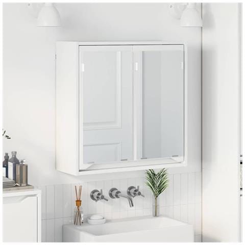 Mobiletto per specchio da bagno Bianco Lucido 60 x 20 x 60 cm - Foto 2