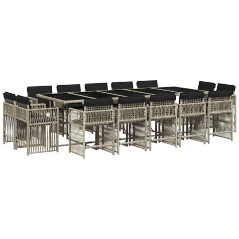 Set da Pranzo da Giardino 17pz con Cuscini Grigio in Polyrattan - Foto 1