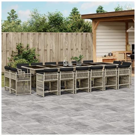 Set da Pranzo da Giardino 17pz con Cuscini Grigio in Polyrattan - Foto 2