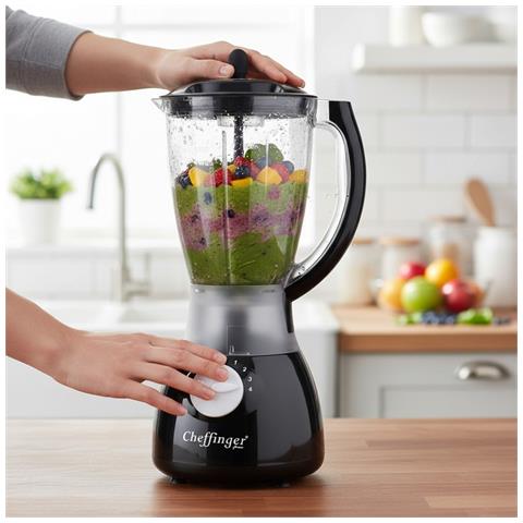 Frullatore 1,5l 1000w A 4 Velocità Con Tritatutto A 6 Lame In Acciaio Inossidabile, Nero - Foto 2