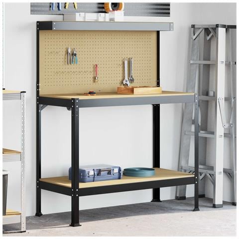 Banco da lavoro con lo scaffale Nero 114 x 54 x 145 cm - Foto 2
